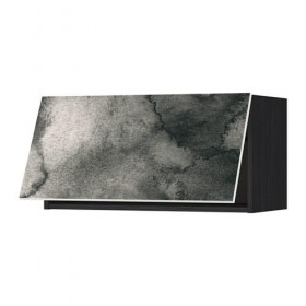 МЕТОД Горизонтальный навесной шкаф - под дерево черный, Кальвиа с печатным рисунком, 80x40 см
