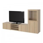 БЕСТО Шкаф для ТВ, комбин/стеклян дверцы - Лаппвикен/Синдвик под беленый дуб, прозрачное стелко, направляющие ящика, плавно закр БЕСТО Шкаф для ТВ, комбин/стеклян дверцы - Лаппвикен/Синдвик под беленый дуб, прозрачное стелко, направляющие ящика, плавно закр