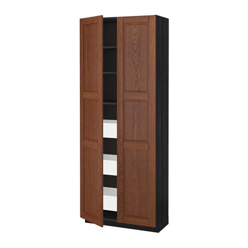 МЕТОД / МАКСИМЕРА Высокий шкаф с ящиками/2 дверцы - под дерево черный, Филипстад коричневый МЕТОД / МАКСИМЕРА Высокий шкаф с ящиками/2 дверцы - под дерево черный, Филипстад коричневый