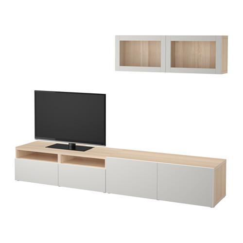 БЕСТО Шкаф для ТВ, комбин/стеклян дверцы - под беленый дуб/Лаппвикен светло-серый прозрачное стекло, направляющие ящика,нажимные БЕСТО Шкаф для ТВ, комбин/стеклян дверцы - под беленый дуб/Лаппвикен светло-серый прозрачное стекло, направляющие ящика,нажимные