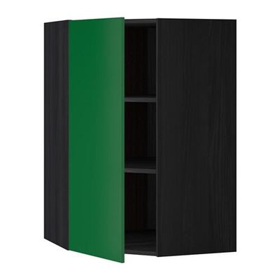 МЕТОД Угловой навесной шкаф с полками - 68x100 см, Флэди зеленый, под дерево черный