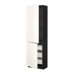 МЕТОД / МАКСИМЕРА Высокий шкаф+полки/3 ящика/2 дверцы - под дерево черный, Веддинге белый, 60x37x200 см