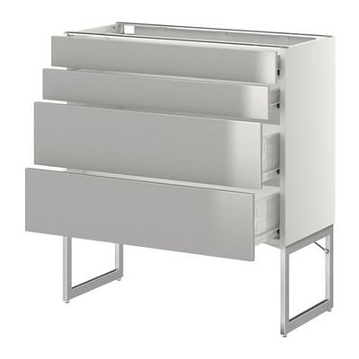 МЕТОД / ФОРВАРА Нплн шк 4 фронт/2 низк/2средн ящ - 80x37x60 см, Гревста нержавеющ сталь, белый МЕТОД / ФОРВАРА Нплн шк 4 фронт/2 низк/2средн ящ - 80x37x60 см, Гревста нержавеющ сталь, белый