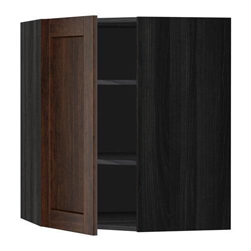 МЕТОД Угловой навесной шкаф с полками - под дерево черный, Эдсерум под дерево коричневый, 68x80 см