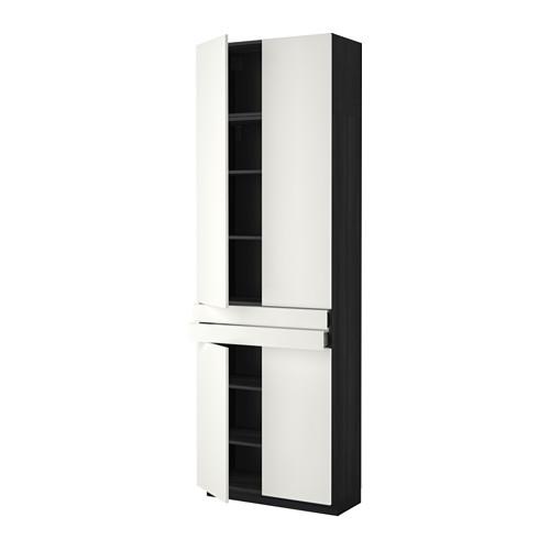 МЕТОД / МАКСИМЕРА Высокий шкаф+полки/2 ящика/4 дверцы - под дерево черный, Хэггеби белый МЕТОД / МАКСИМЕРА Высокий шкаф+полки/2 ящика/4 дверцы - под дерево черный, Хэггеби белый