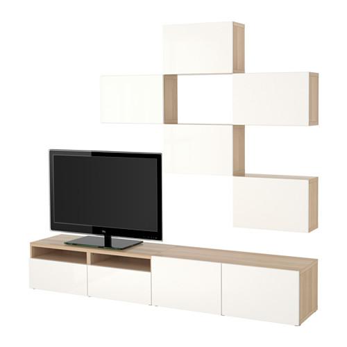 БЕСТО Шкаф для ТВ, комбинация - под беленый дуб/Сельсвикен глянцевый/белый, направляющие ящика, плавно закр