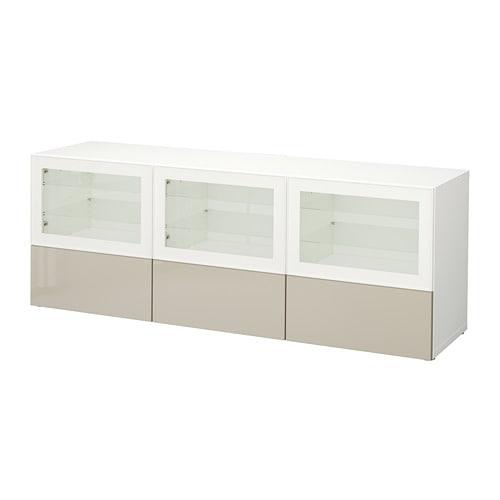 БЕСТО Тумба под ТВ, с дверцами и ящиками - белый/Сельсвикен глянцевый/бежевый прозрачное стекло, направляющие ящика,нажимные БЕСТО Тумба под ТВ, с дверцами и ящиками - белый/Сельсвикен глянцевый/бежевый прозрачное стекло, направляющие ящика,нажимные