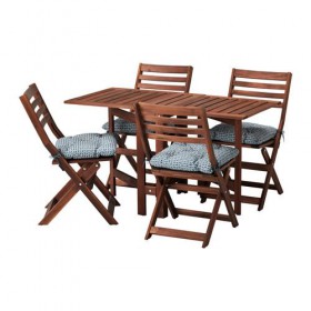 ÄPPLARÖ стол+4 складных стула, д/сада коричневая морилка/Иттерон синий