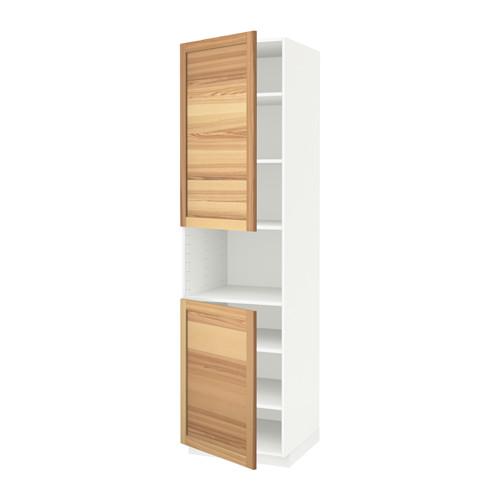 МЕТОД Выс шкаф д/СВЧ/2 дверцы/полки - белый, Торхэмн естественный ясень, 60x60x220 см
