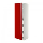 МЕТОД / МАКСИМЕРА Высокий шкаф с ящиками - 60x60x200 см, Рингульт глянцевый красный, белый