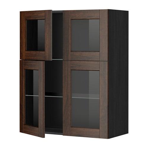 МЕТОД Навесной шкаф с полками/4 стекл дв - под дерево черный, Эдсерум под дерево коричневый МЕТОД Навесной шкаф с полками/4 стекл дв - под дерево черный, Эдсерум под дерево коричневый