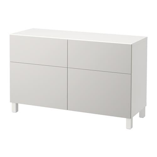 БЕСТО Комб для хран с дверц/ящ - белый/Лаппвикен светло-серый, направляющие ящика, плавно закр