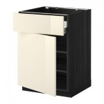 МЕТОД / ФОРВАРА Напольн шкаф с полкой/ящиком/дверью - под дерево черный, Рингульт глянцевый кремовый, 60x60 см