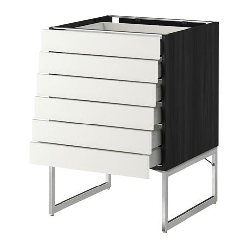 МЕТОД / МАКСИМЕРА Напольн шкаф 6фронт пнл/6 низ ящ - под дерево черный, Хэггеби белый, 60x60x60 см