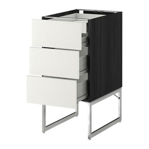 МЕТОД / ФОРВАРА Напольн шкаф 3фронт пнл/2низ/2ср ящ - 40x60x60 см, Хэггеби белый, под дерево черный