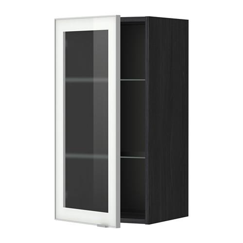 МЕТОД Навесной шкаф с полками/стекл дв - под дерево черный, Ютис матовое стекло/алюминий, 40x80 см МЕТОД Навесной шкаф с полками/стекл дв - под дерево черный, Ютис матовое стекло/алюминий, 40x80 см