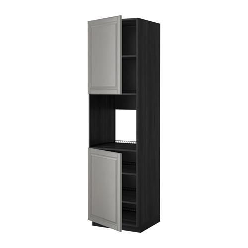 МЕТОД Высок шкаф д/духовки/2дверцы/полки - под дерево черный, Будбин серый, 60x60x220 см