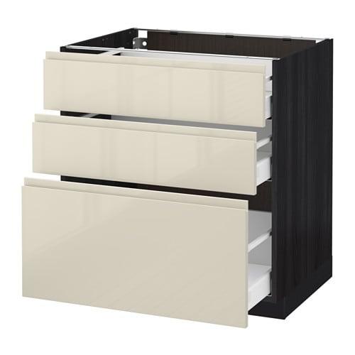 МЕТОД / МАКСИМЕРА Напольный шкаф с 3 ящиками - под дерево черный, Воксторп глянцевый светло-бежевый, 80x60 см МЕТОД / МАКСИМЕРА Напольный шкаф с 3 ящиками - под дерево черный, Воксторп глянцевый светло-бежевый, 80x60 см