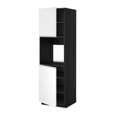 МЕТОД Высок шкаф д/духовки/2дверцы/полки - 60x60x200 см, Нодста белый/алюминий, под дерево черный МЕТОД Высок шкаф д/духовки/2дверцы/полки - 60x60x200 см, Нодста белый/алюминий, под дерево черный