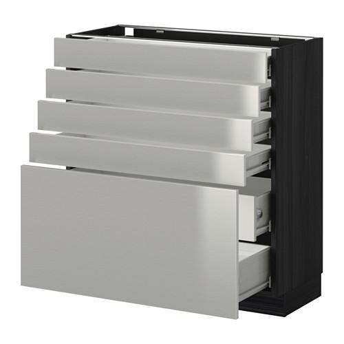 МЕТОД / ФОРВАРА Нплн шк 5фронт/4нзк/2срд ящ - под дерево черный, Гревста нержавеющ сталь, 80x37 см