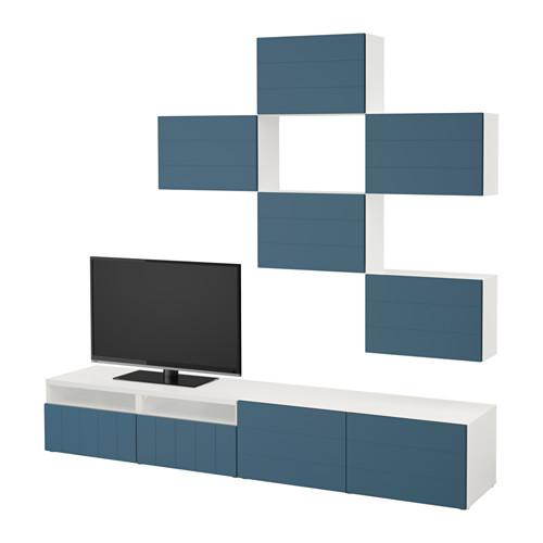 БЕСТО Шкаф для ТВ, комбинация - белый/Халлставик темно-синий, направляющие ящика, плавно закр