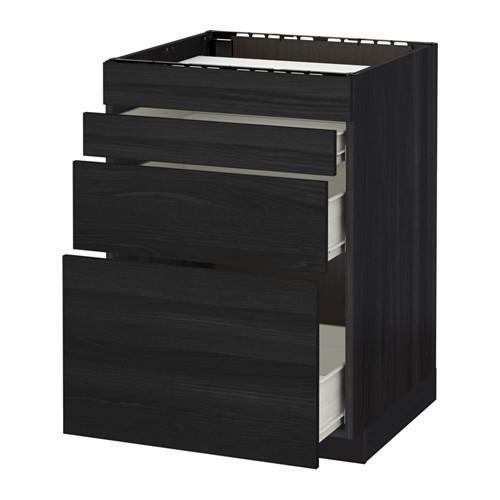 МЕТОД / ФОРВАРА Нап шкаф д/духовки/4фасада/3ящика - под дерево черный, Тингсрид под дерево черный, 60x60 см