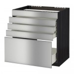 МЕТОД / ФОРВАРА Напольн шк д/вар панели/5фасад/4ящ - 80x60 см, Гревста нержавеющ сталь, под дерево черный