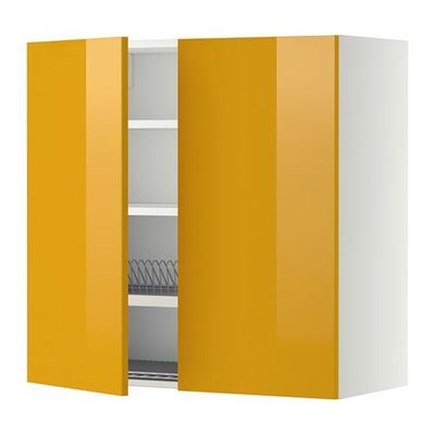 МЕТОД Навесной шкаф с посуд суш/2 дврц - 80x80 см, Ерста глянцевый желтый, белый