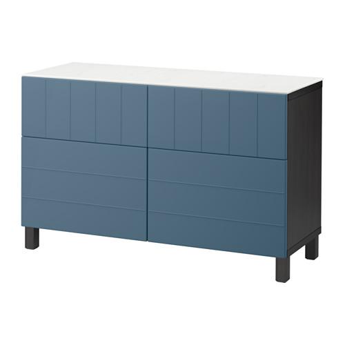 БЕСТО Комб для хран с дверц/ящ - черно-коричневый/Халлставик темно-синий, направляющие ящика,нажимные