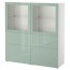 БЕСТО Комбинация д/хранения+стекл дверц - белый Сельсвикен/глянцевый/серо-зеленый светлый прозрачное стекло, направляющие ящика, плавно закр