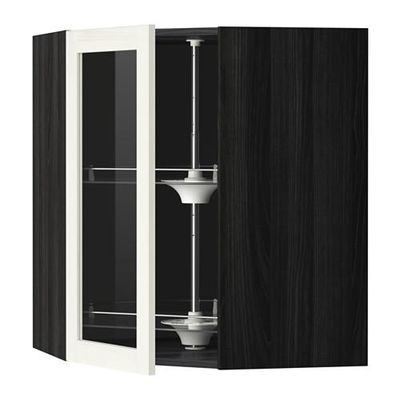 МЕТОД Углов навесн шк с врщ скц/сткл дв - 68x80 см, Росдаль белый ясень, под дерево черный