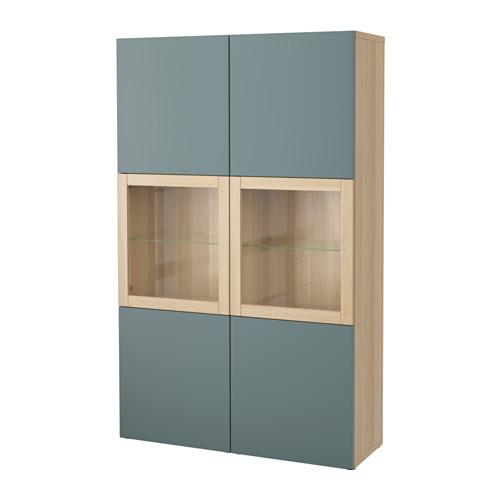 БЕСТО Комбинация д/хранения+стекл дверц - под беленый дуб/Вальвикен серо-бирюзовый, прозрачное стекло БЕСТО Комбинация д/хранения+стекл дверц - под беленый дуб/Вальвикен серо-бирюзовый, прозрачное стекло
