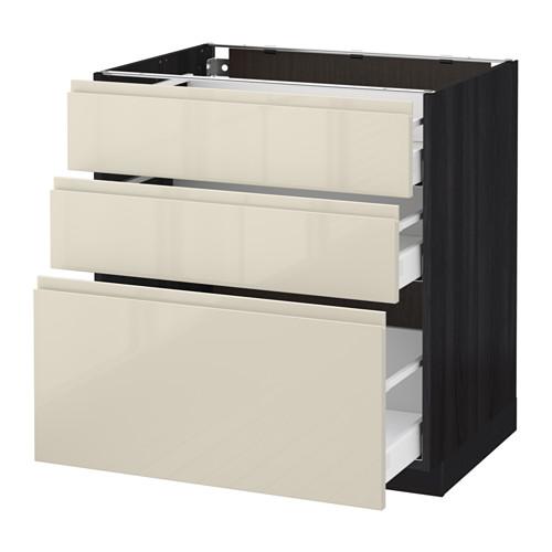 МЕТОД / МАКСИМЕРА Напольный шкаф с 3 ящиками - под дерево черный, Воксторп глянцевый светло-бежевый, 80x60 см МЕТОД / МАКСИМЕРА Напольный шкаф с 3 ящиками - под дерево черный, Воксторп глянцевый светло-бежевый, 80x60 см