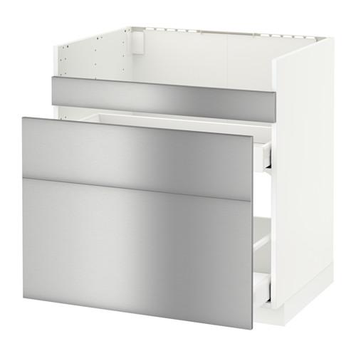 МЕТОД / МАКСИМЕРА Нап шкаф п/мойку ДУМШЁ/3фасада/2ящ - белый, Гревста нержавеющ сталь, 80x60 см