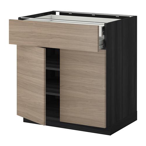 МЕТОД / ФОРВАРА Напольный шкаф/2дверцы/2ящика - под дерево черный, Брокхульт под грецкий орех светло-серый