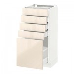 МЕТОД / МАКСИМЕРА Напольный шкаф с 5 ящиками - 40x37 см, Рингульт глянцевый кремовый, белый
