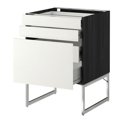 МЕТОД / ФОРВАРА Напольн шкаф 3фронт пнл/2низ/2ср ящ - 60x60x60 см, Хэггеби белый, под дерево черный МЕТОД / ФОРВАРА Напольн шкаф 3фронт пнл/2низ/2ср ящ - 60x60x60 см, Хэггеби белый, под дерево черный