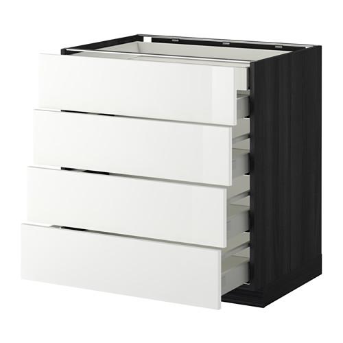 МЕТОД / МАКСИМЕРА Нплн шк 4фрнт/2нзк/3срд ящ - под дерево черный, Рингульт глянцевый белый, 80x60 см