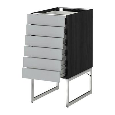 МЕТОД / ФОРВАРА Напольн шкаф 6фронт пнл/6 низ ящ - 40x60x60 см, Веддинге серый, под дерево черный