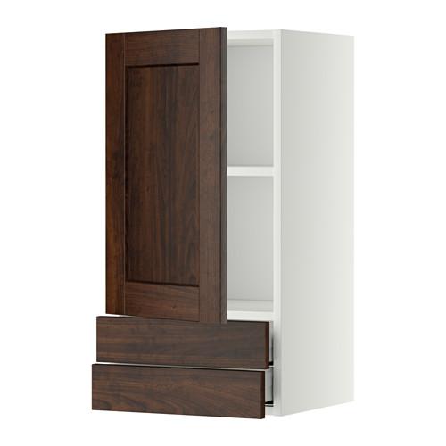МЕТОД / МАКСИМЕРА Навесной шкаф с дверцей/2 ящика - белый, Эдсерум под дерево коричневый, 40x80 см