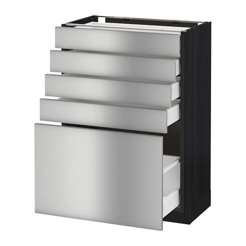 МЕТОД / МАКСИМЕРА Напольный шкаф с 5 ящиками - под дерево черный, Гревста нержавеющ сталь, 60x37 см