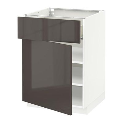 МЕТОД / ФОРВАРА Напольный шкаф с ящиком/дверью - 60x60 см, Рингульт глянцевый серый, белый