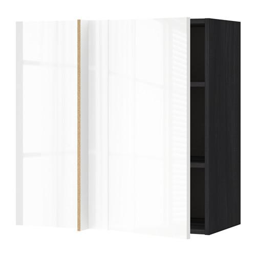 МЕТОД Угловой навесной шкаф с полками - под дерево черный, Рингульт глянцевый белый, 88x37x80 см МЕТОД Угловой навесной шкаф с полками - под дерево черный, Рингульт глянцевый белый, 88x37x80 см