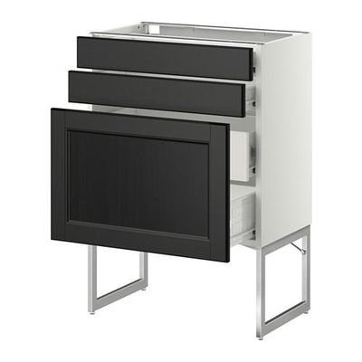 МЕТОД / ФОРВАРА Напольн шкаф 3фронт пнл/2низ/2ср ящ - 60x37x60 см, Лаксарби черно-коричневый, белый МЕТОД / ФОРВАРА Напольн шкаф 3фронт пнл/2низ/2ср ящ - 60x37x60 см, Лаксарби черно-коричневый, белый