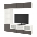 БЕСТО Шкаф для ТВ, комбин/стеклян дверцы - белый Грундсвикен/темно-серый прозрачное стекло, направляющие ящика,нажимные БЕСТО Шкаф для ТВ, комбин/стеклян дверцы - белый Грундсвикен/темно-серый прозрачное стекло, направляющие ящика,нажимные