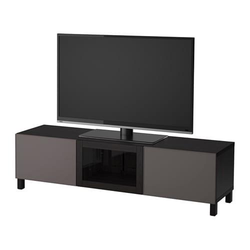 БЕСТО Тумба под ТВ с ящиками и дверцей - черно-коричневый Грундсвикен/темно-серый прозрачное стекло, направляющие ящика,нажимные БЕСТО Тумба под ТВ с ящиками и дверцей - черно-коричневый Грундсвикен/темно-серый прозрачное стекло, направляющие ящика,нажимные