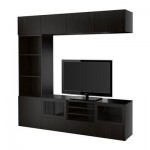 БЕСТО Шкаф для ТВ, комбин/стеклян дверцы - направляющие ящика,нажимные, Лаппвикен/Синдвик черно-коричневый прозрачное стекло