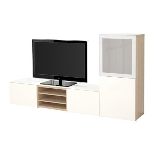 БЕСТО Шкаф для ТВ, комбин/стеклян дверцы - под беленый дуб Глассвик/Сельсвикен белый матовое стекло, направляющие ящика, плавно закр БЕСТО Шкаф для ТВ, комбин/стеклян дверцы - под беленый дуб Глассвик/Сельсвикен белый матовое стекло, направляющие ящика, плавно закр
