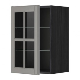 METOD навесной шкаф с полками/стекл дв черный/Будбин серый 40x60 см