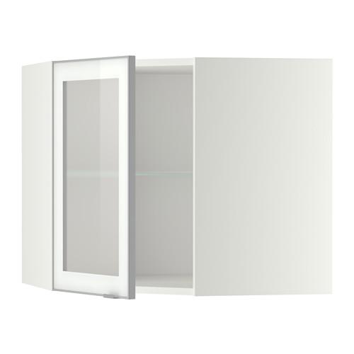 МЕТОД Углов навесн шк с полками/сткл дв - белый, Ютис матовое стекло/алюминий, 68x60 см МЕТОД Углов навесн шк с полками/сткл дв - белый, Ютис матовое стекло/алюминий, 68x60 см